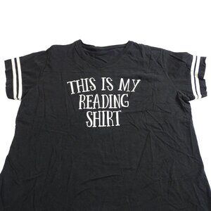 This Is My Reading Shirt V-neck Black White Graphic T-Shirt Women Size L Short S